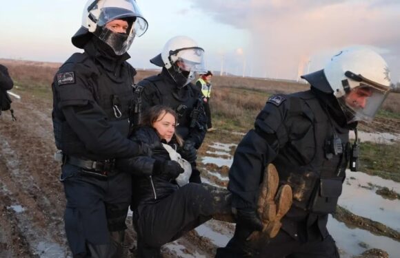 Las fotos de la detención de activista Greta Thunberg en plena protesta, se la llevaron cargada