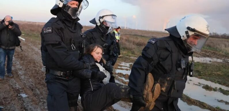 Las fotos de la detención de activista Greta Thunberg en plena protesta, se la llevaron cargada